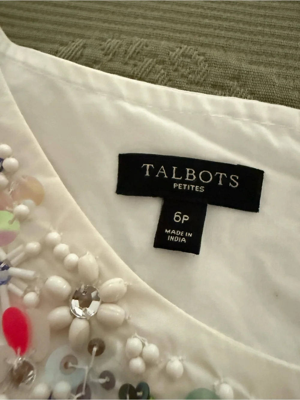 Talbots White Beaded Floral-Yoke Sleeveless Tank - Picture 3 of 7